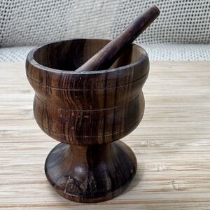 Small Wooden Mortar and Pestle Rustic Kitchen Spice Grinder Farmhouse Decor